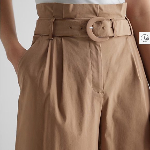 Express // Super High Waisted Belted Paperbag Wide Leg Pant - Picture 3 of 6
